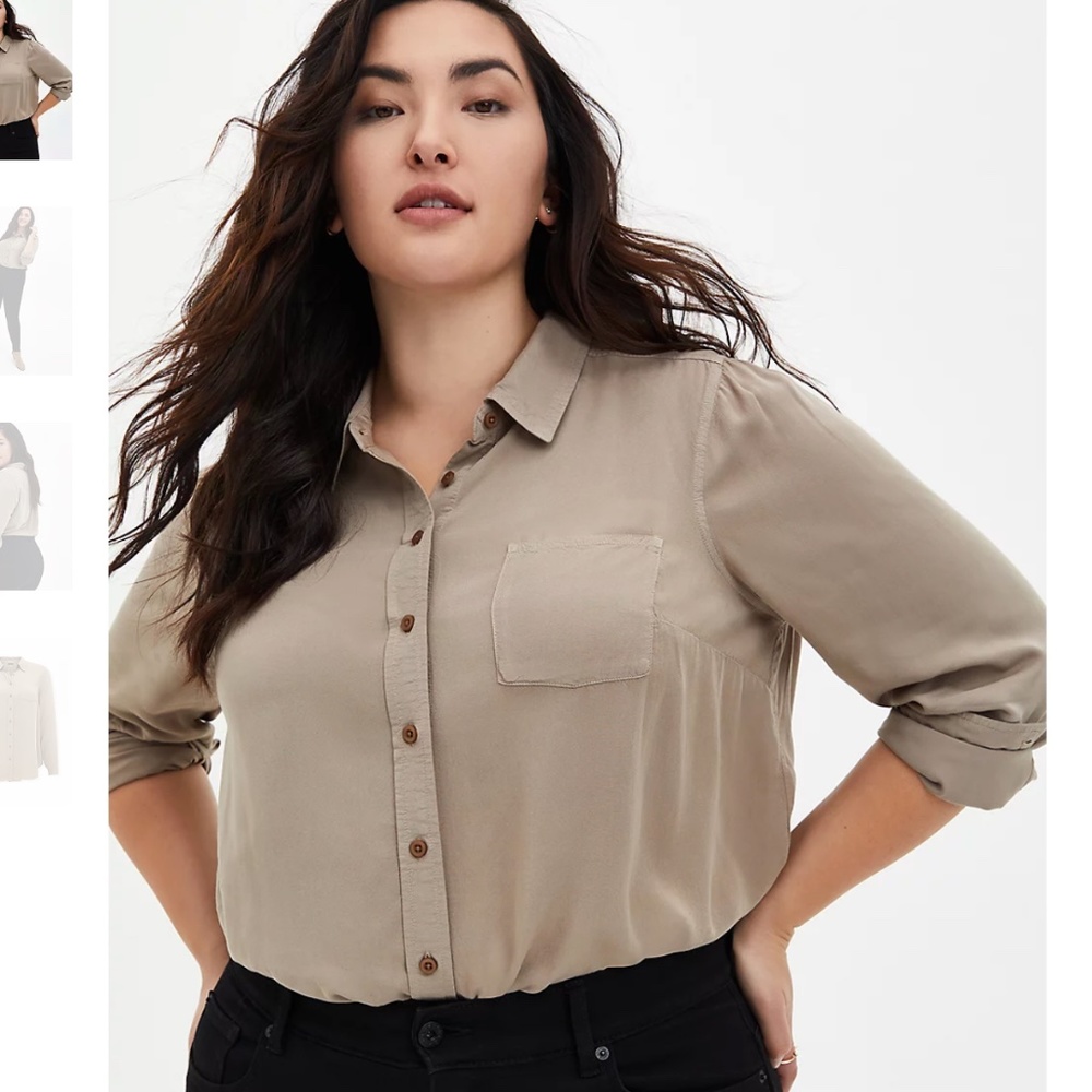 TAUPE WASHED RAYON BUTTON FRONT BLOUSE